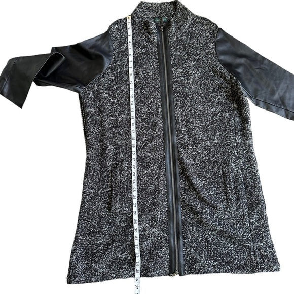 LRL Lauren Jeans Womens Full Front Zip Knit Jacket with Faux Leather Sleeve - Picture 14 of 16
